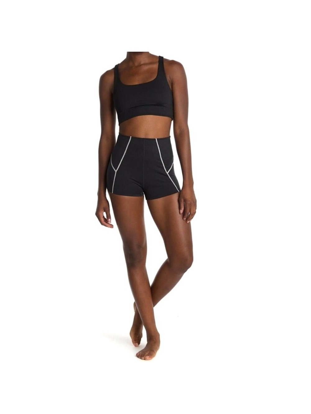 FP Movement by Free People Black High-Rise Athletic Shorts with White Piping